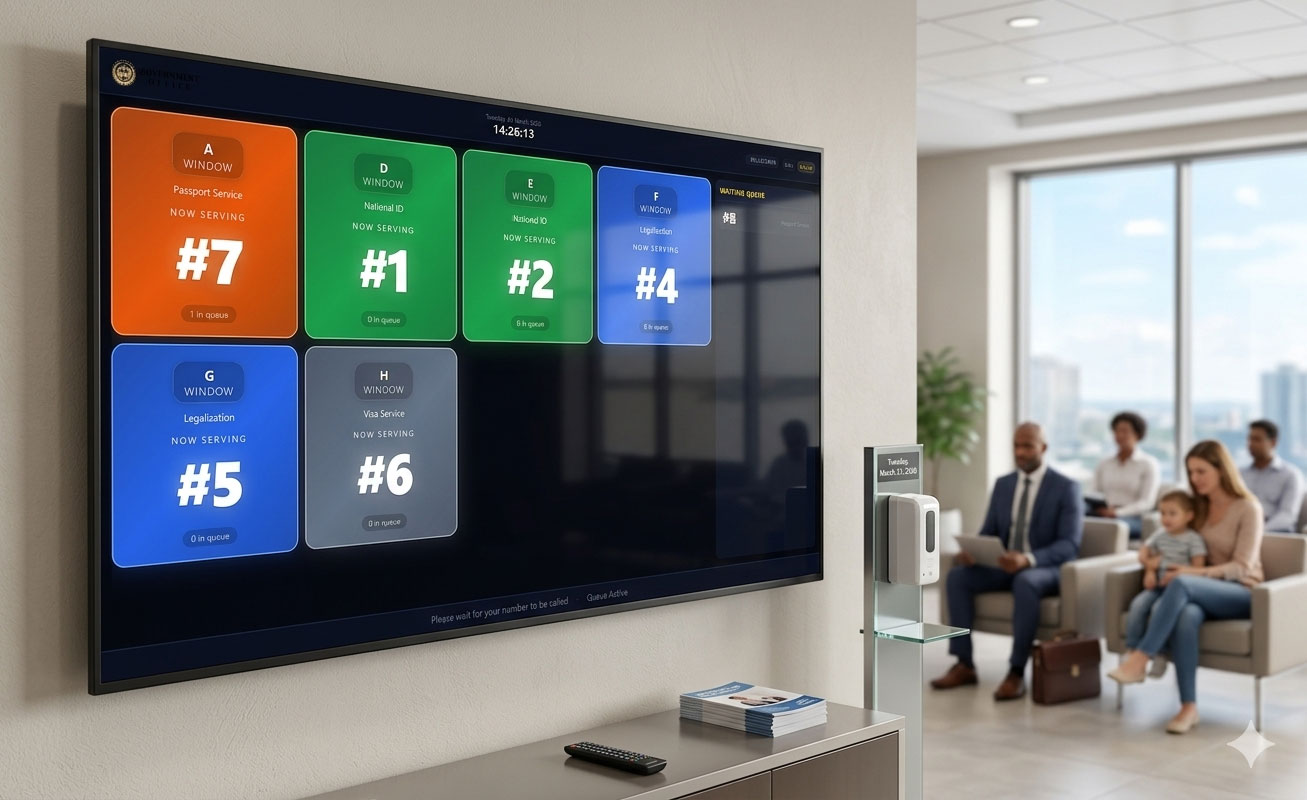 Kiosk live queue display on TV